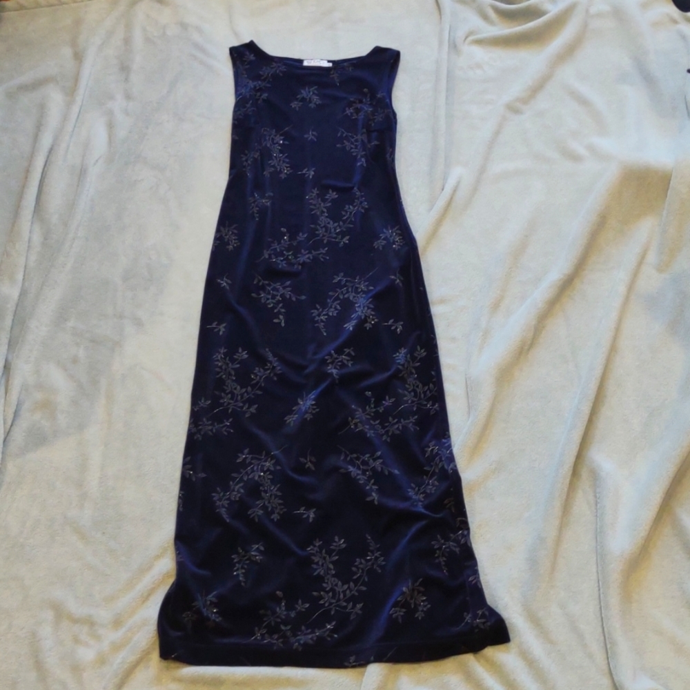 CDC Petite midnight blue velvet texture long dress - size 4P